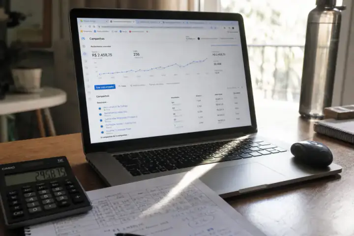 Notebook com painel de gestão de anúncios